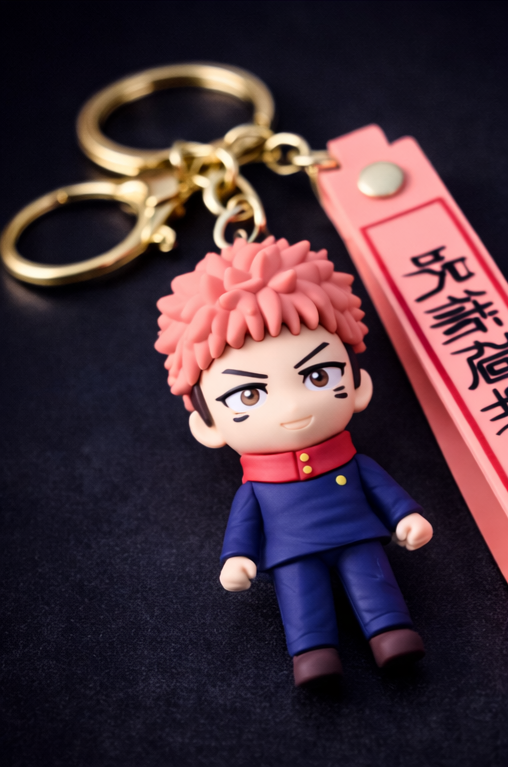 Yuji Itadori Anime Pink-Hair Fighter Rubber Keychain – Premium Collectible