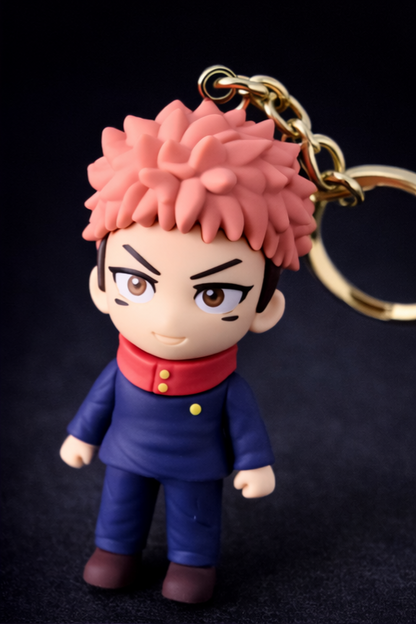 Yuji Itadori Anime Pink-Hair Fighter Rubber Keychain – Premium Collectible