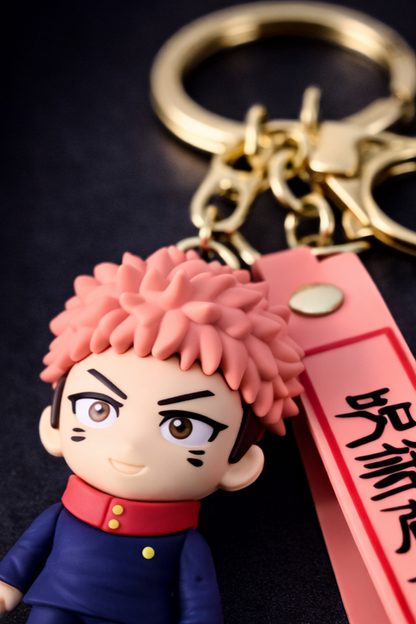 Yuji Itadori Anime Pink-Hair Fighter Rubber Keychain – Premium Collectible